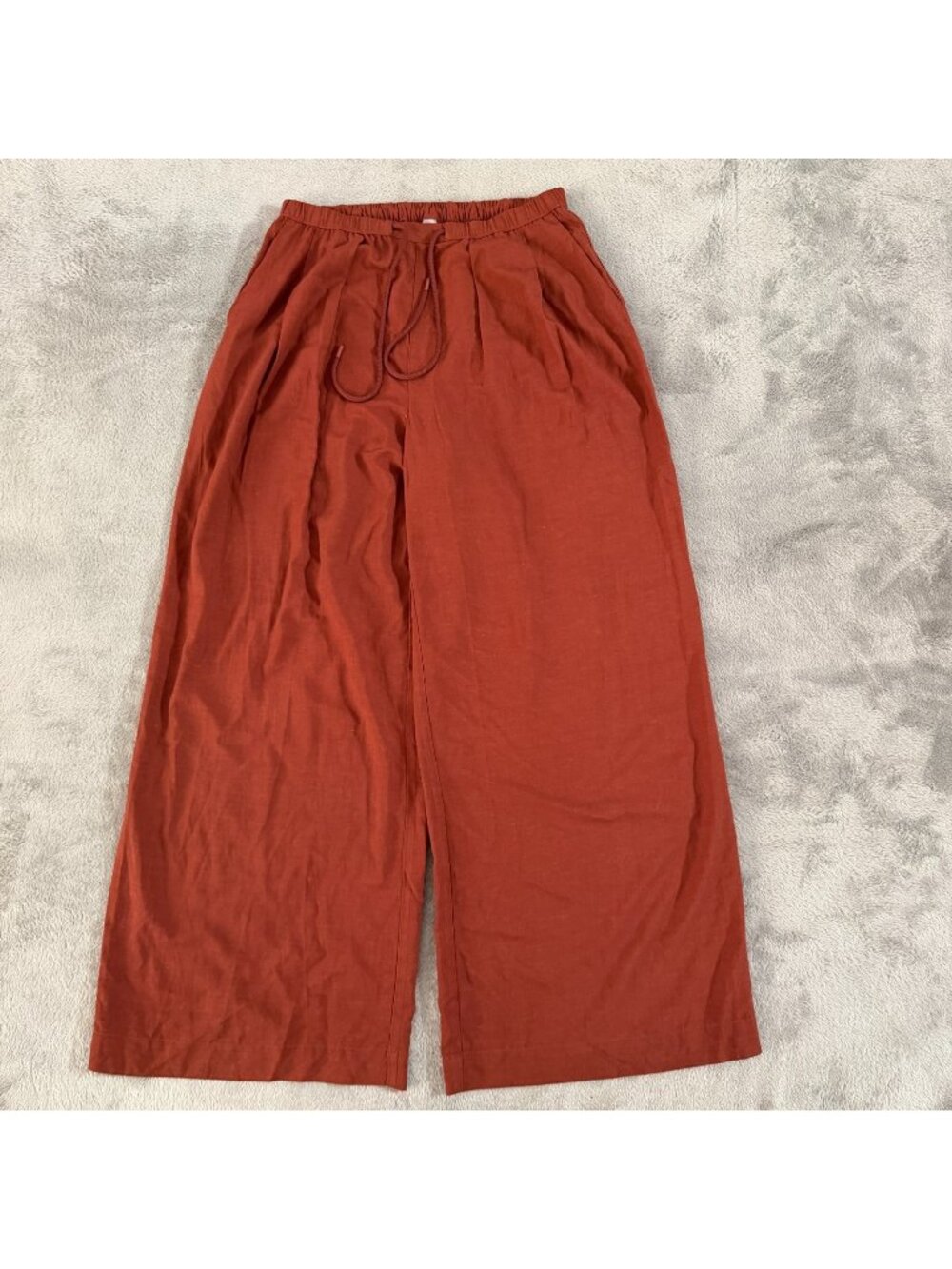 NWT Calia Pleated Pull On Wide Leg Pants Swim Coverup Womens SMALL Red Brown